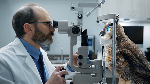 America's Best optician examining owl's eyes