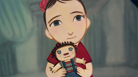 Drawing of child with doll