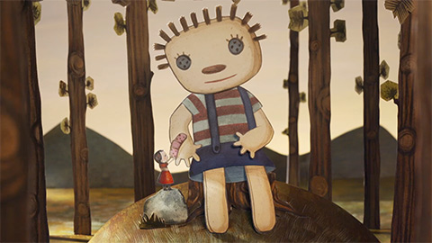 Drawing of doll sitting in the woods