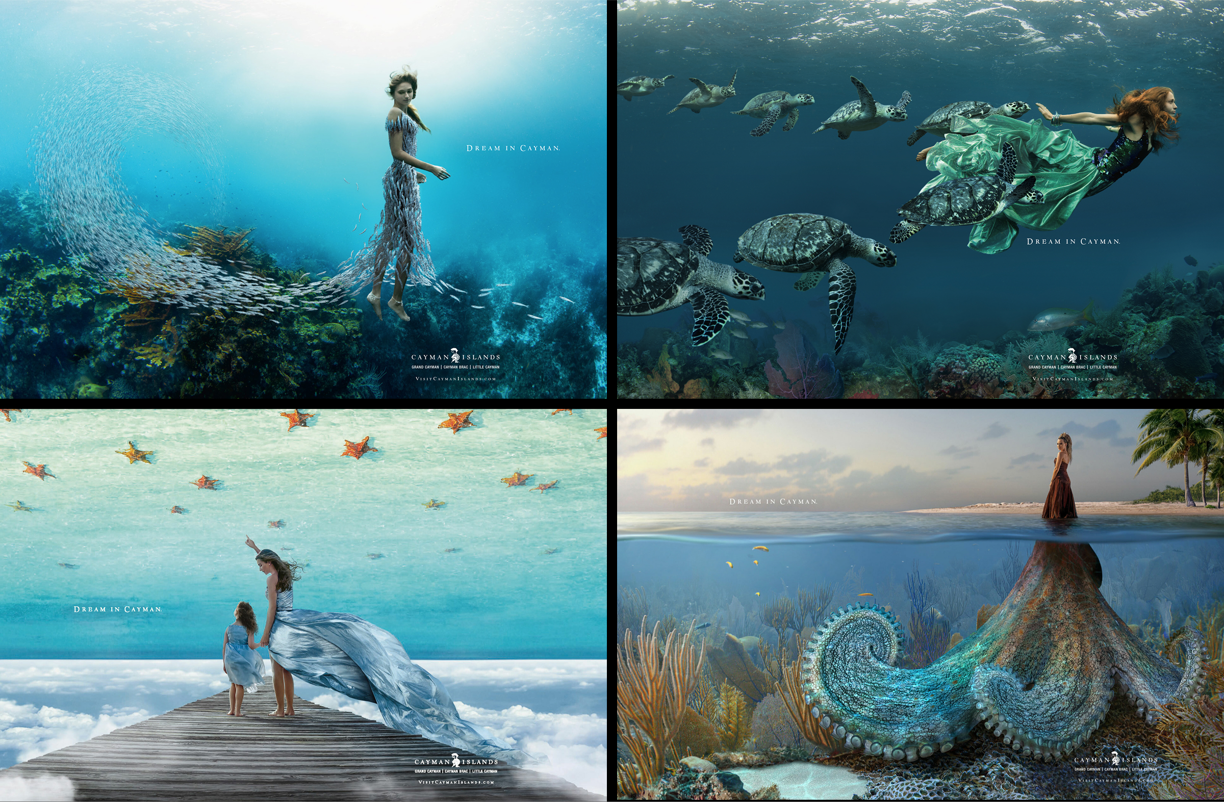 Collage of images for print ads for the Cayman Islands