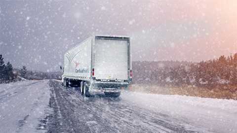 18-wheeler on a snowy road