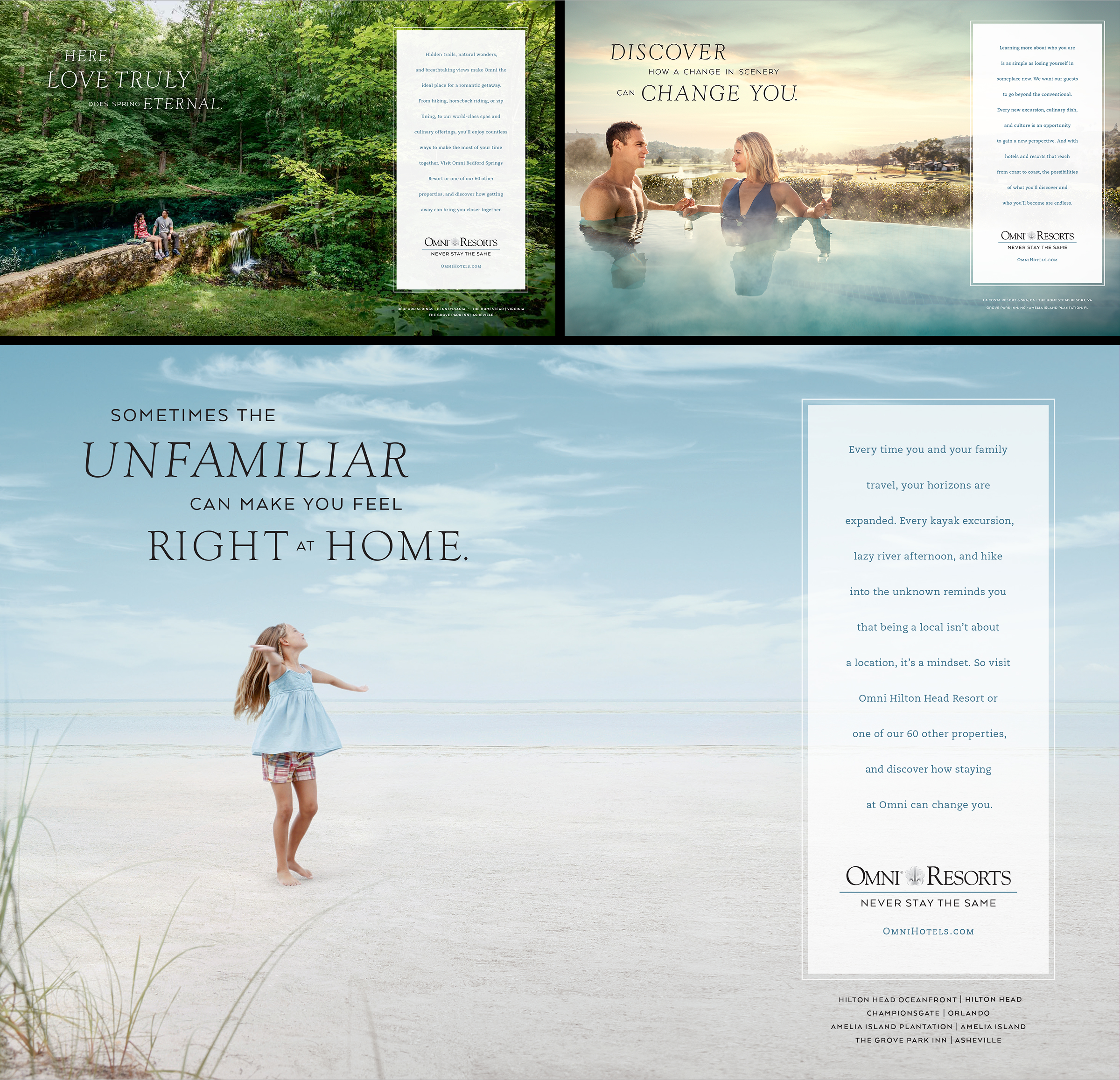 Examples of Omni print ads showcasing different properties