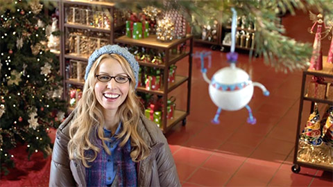 Woman looking at holiday decorations
