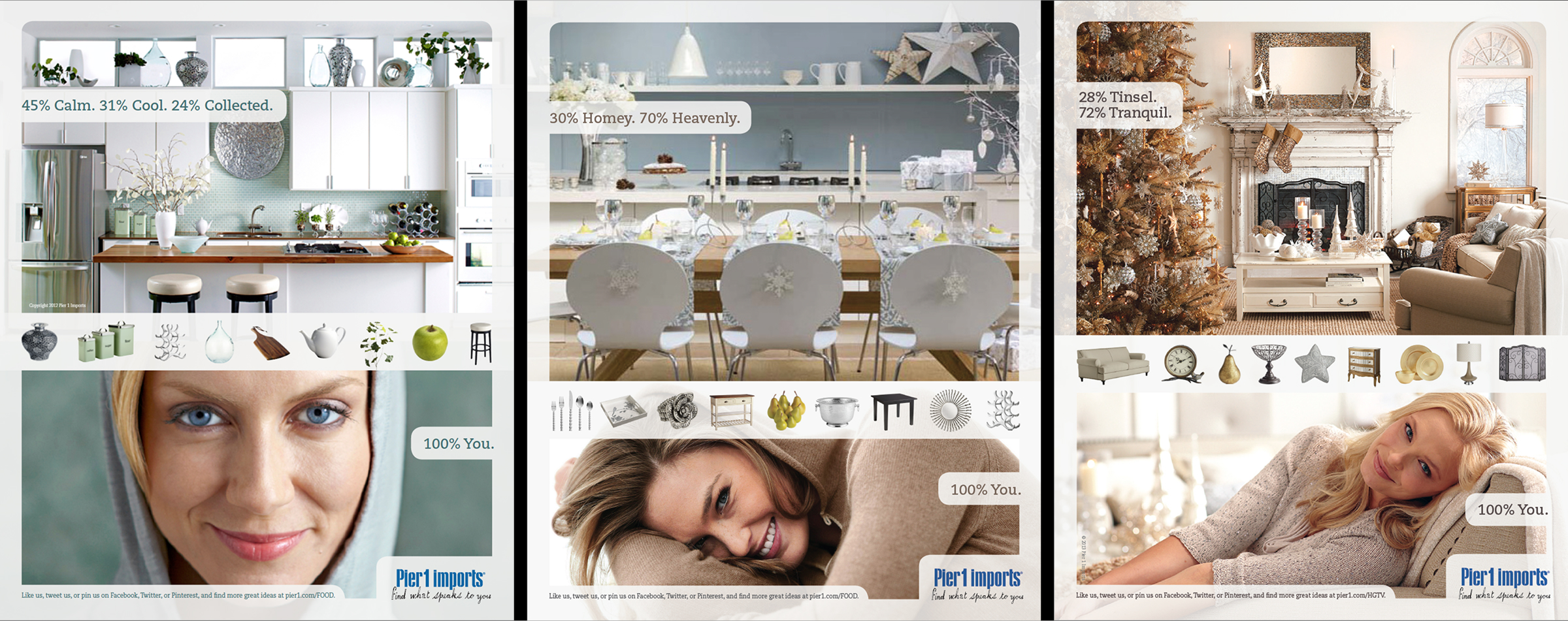 Examples of Pier 1 Imports print ads showing assorted decor items
