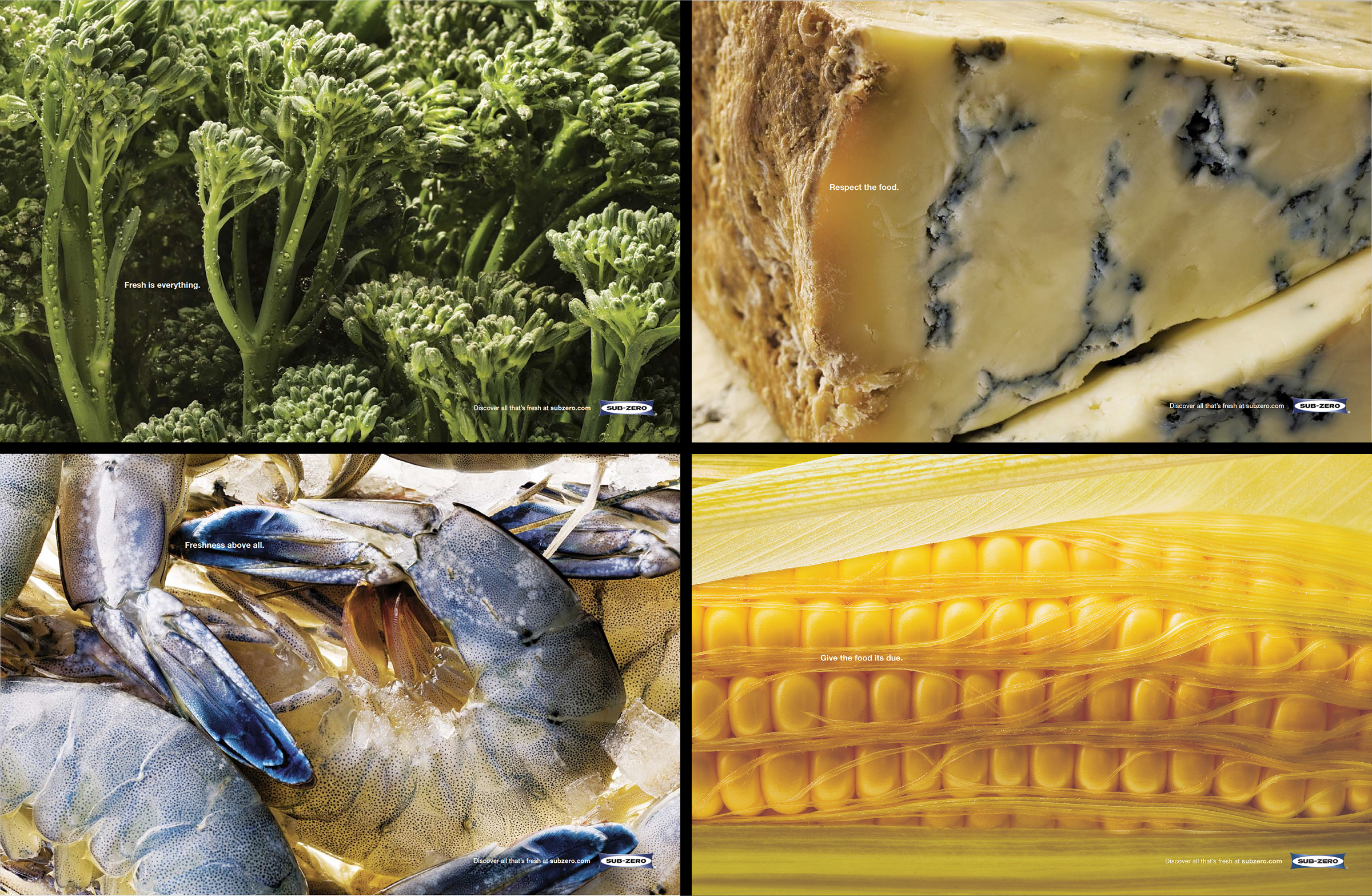 Example of Sub-Zero print ads showing closeups of various foods