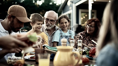 grandpa and kids at dinner table